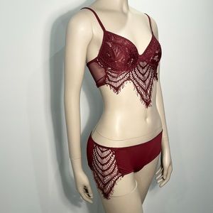 Wine Red Lace Insert Lingerie Set